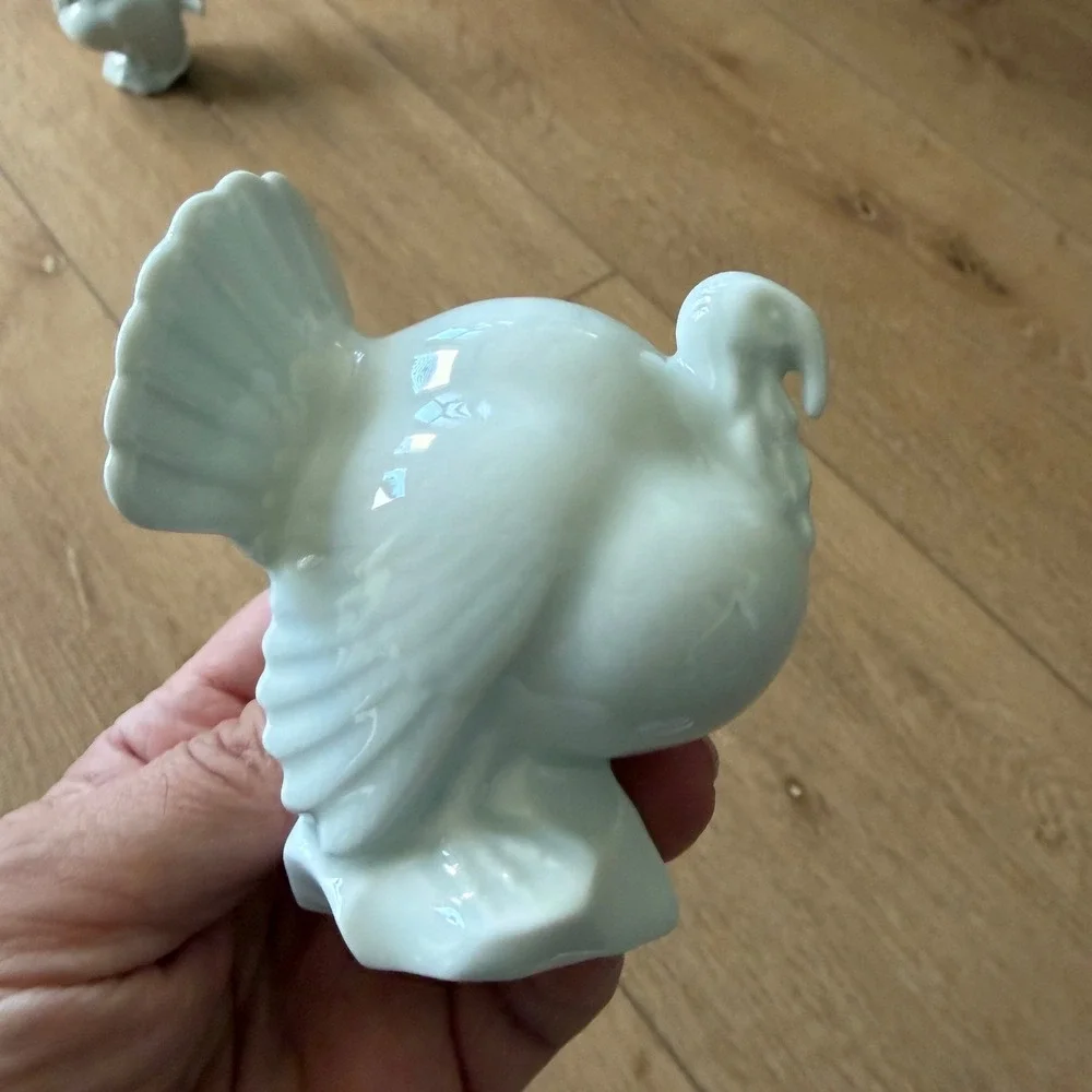 Haviland Limoges France White Porcelain Turkey Figurines Set of 2 Thanksgiving